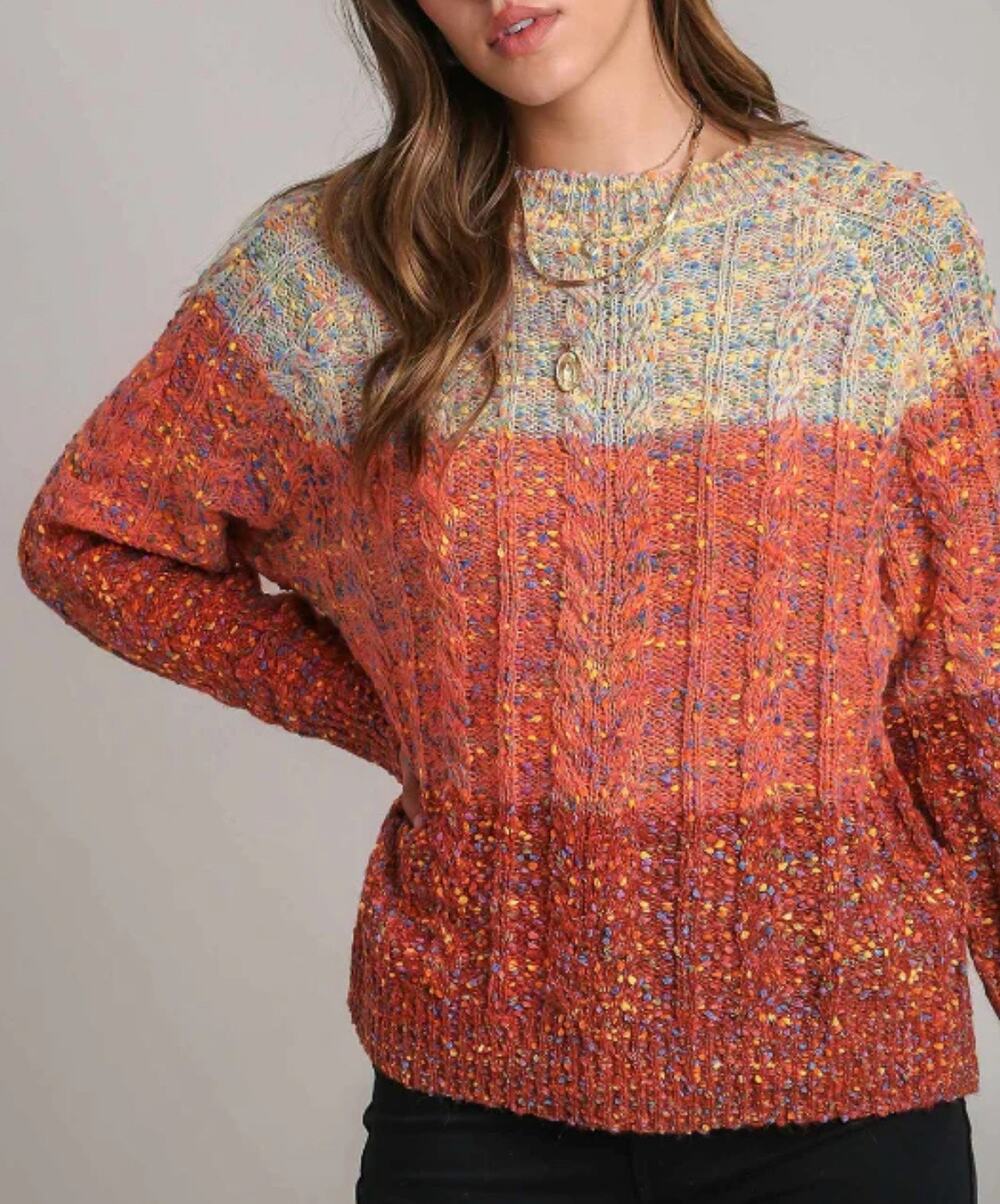 Umgee Confetti Knit Sweater Multicolor Cozy Crewneck Pullover Size Small